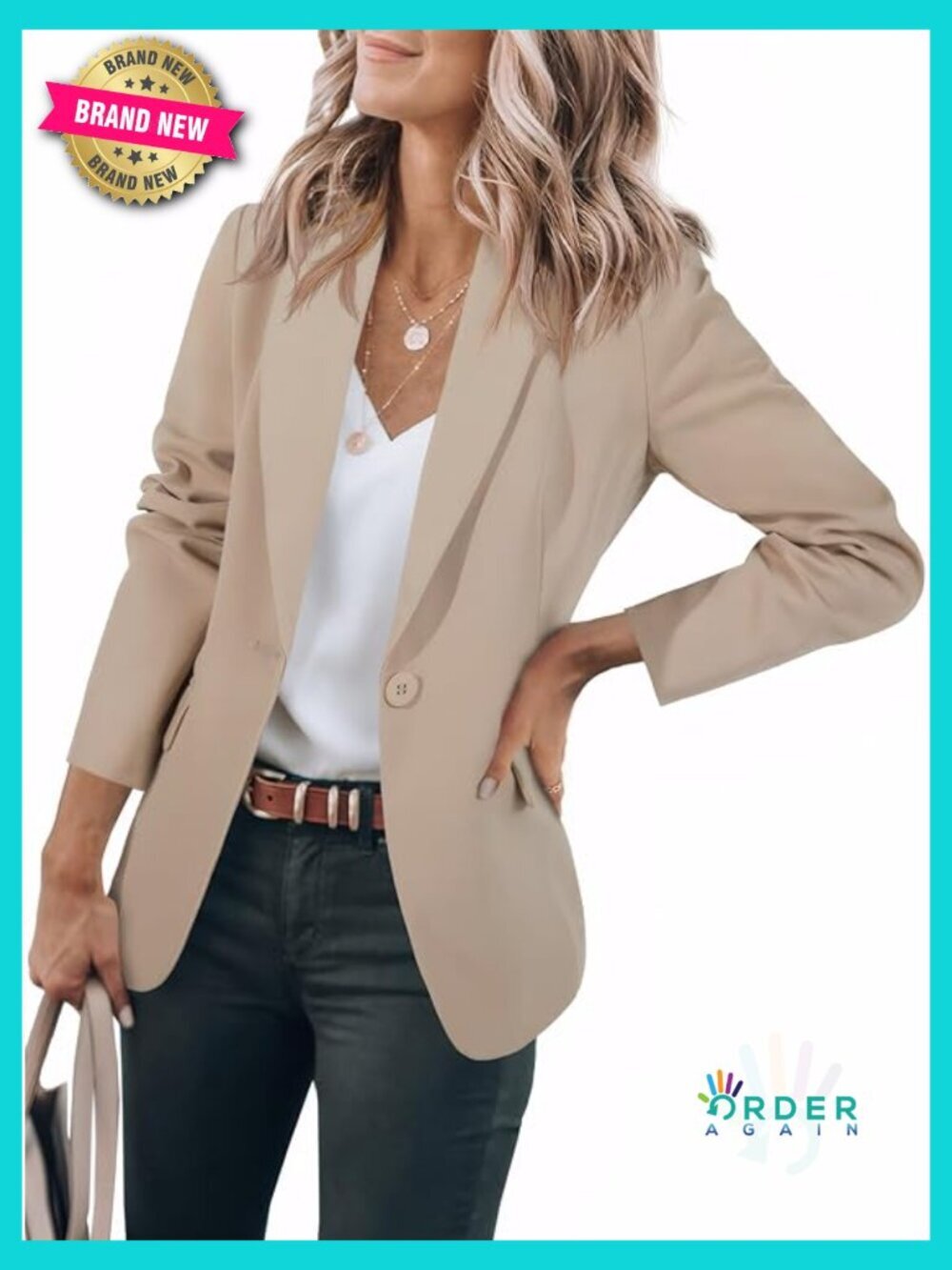Casual Open Front Work Blazer Long Sleeve Slim Fit Business Suit Jacket Chic